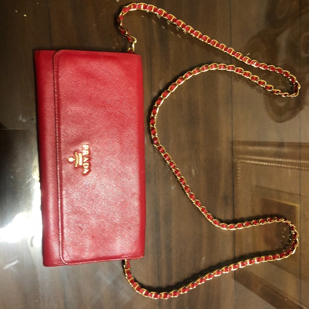 PRADA Wallet Chain Crossbody Bag Saffiano Leather